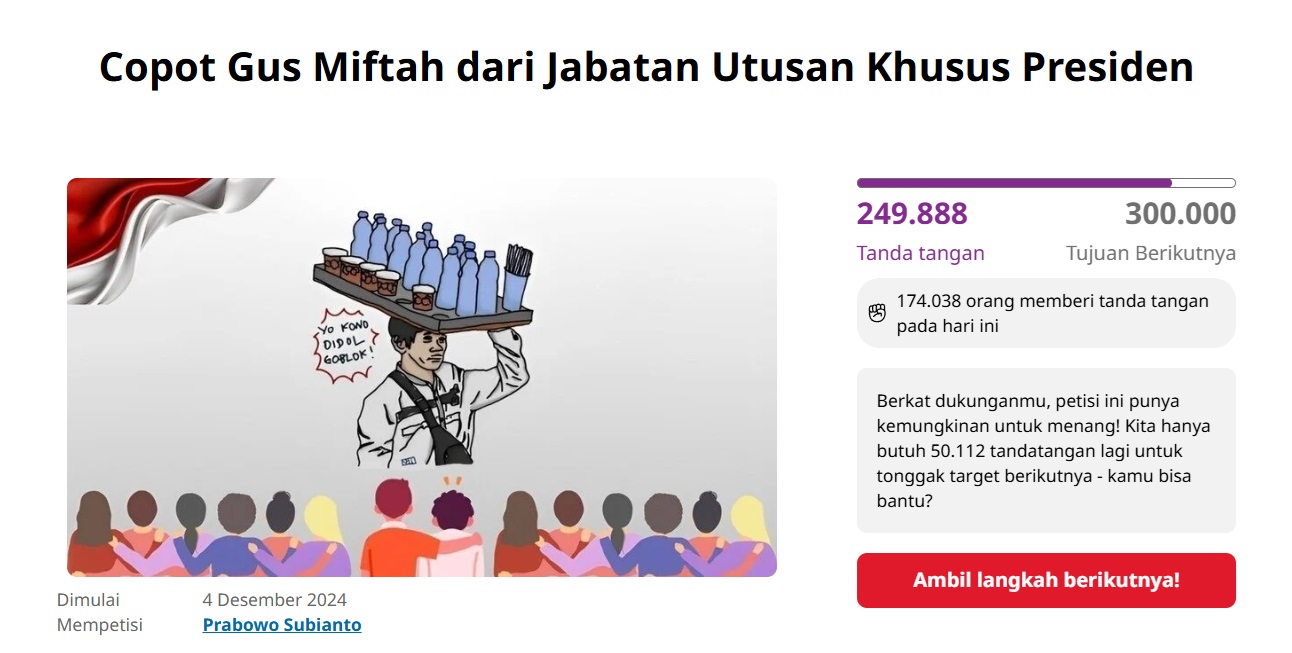 Petisi Copot Miftah Maulana dari Utusan Khusus Presiden Tembus 249 Ribu Tanda Tangan