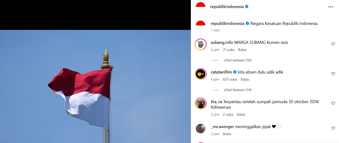 Perdana! Istana Buatkan Akun Instagram Resmi Republik Indonesia