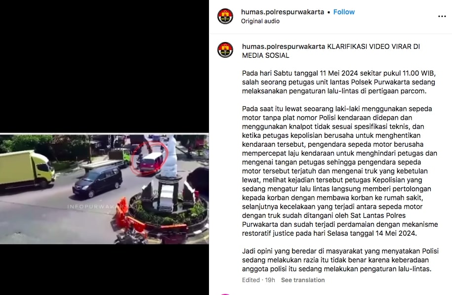 Viral Pemotor Jatuh Terlindas Truk Gegara Kaget Disetop Polisi, Ini Penjelasan Polres Purwakarta