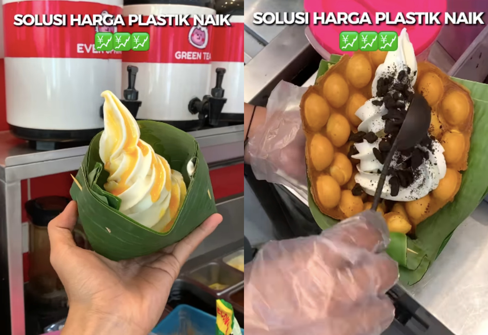 Plastik Mahal, Toko Es Krim Viral Pakai Wadah Daun Pisang