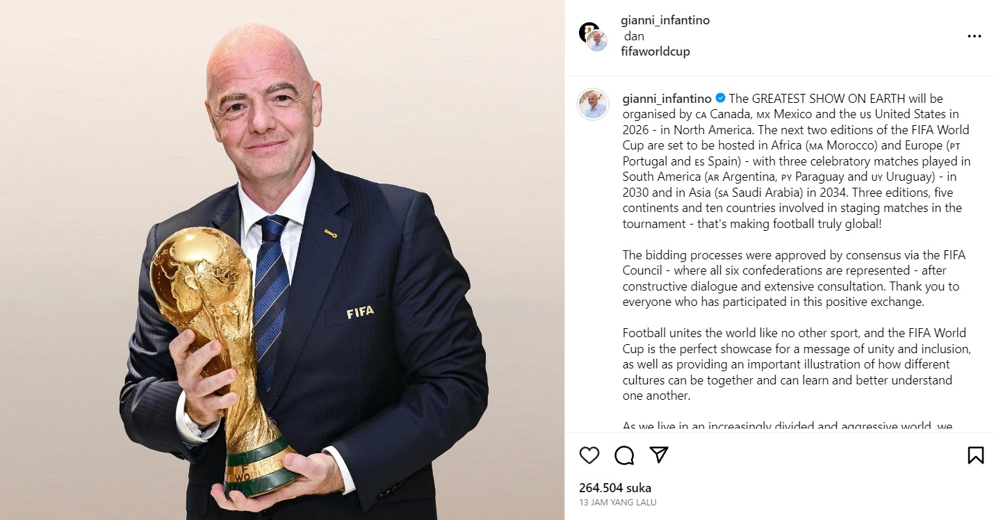 Presiden FIFA Resmi Umumkan Arab Saudi sebagai Tuan Rumah Piala Dunia 2034