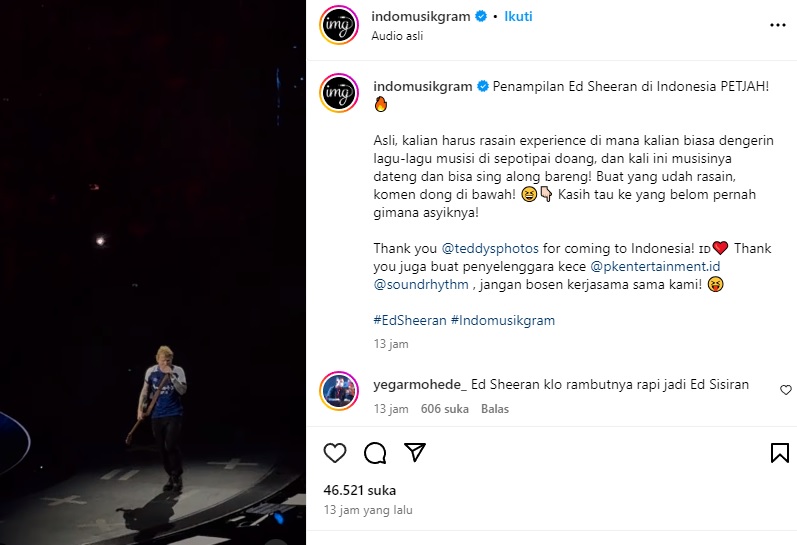Konser di Jakarta, Ed Sheeran Pakai Jersey Ipswich Town