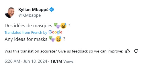 Cedera Patah Tulang Hidung, Mbappe Minta Ide Topeng ke Fans