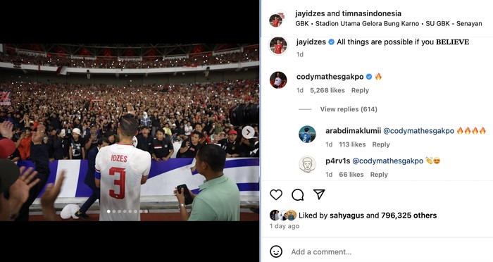 Unggahan Jay Idzes Dikomentari Cody Gakpo, Netizen: Mau Dinaturalisasi Nggak Bang?