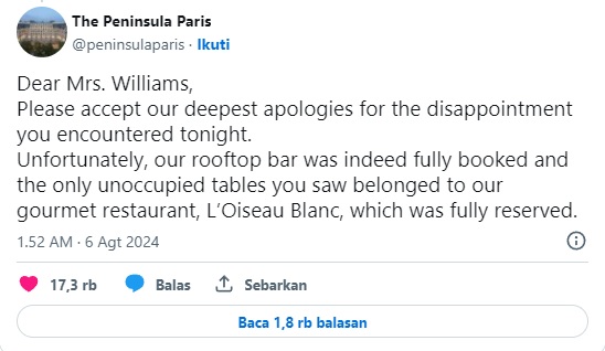 Viral! Serena Williams Ditolak di Restoran Mewah Paris