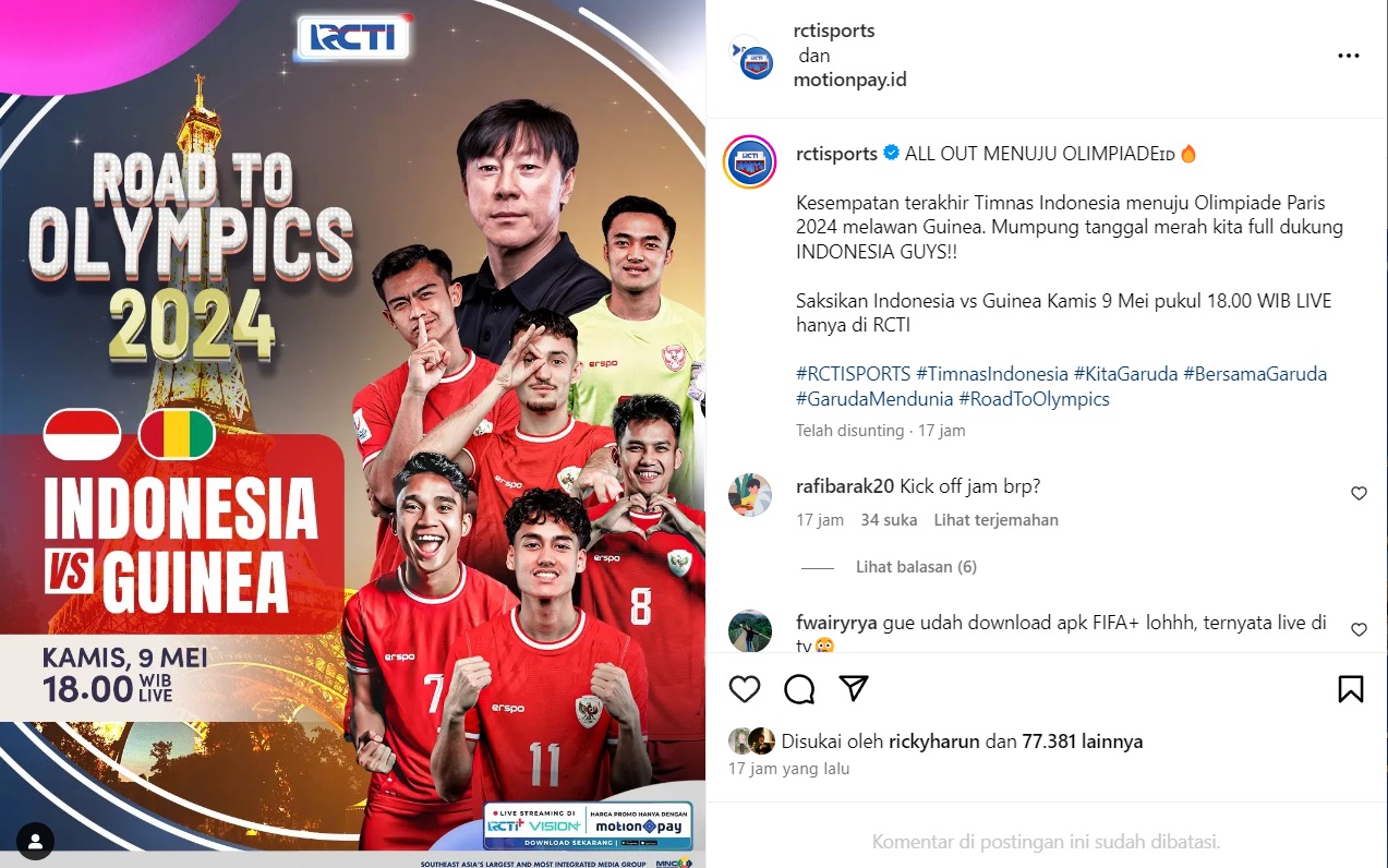 Pertandingan Indonesia vs Guinea di Play Off Olimpiade Paris 2024 Resmi Disiarkan di TV Nasional
