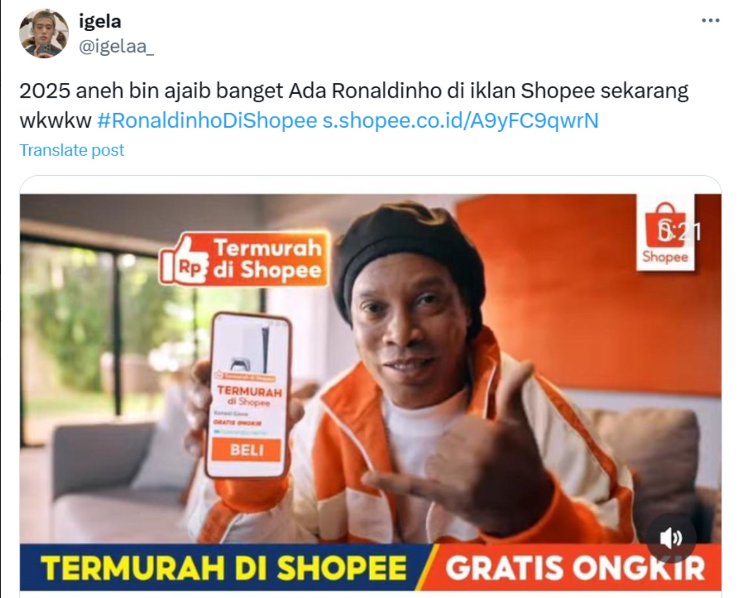 Wow! Legenda Sepak Bola Ronaldinho Muncul di Iklan Terbaru Shopee
