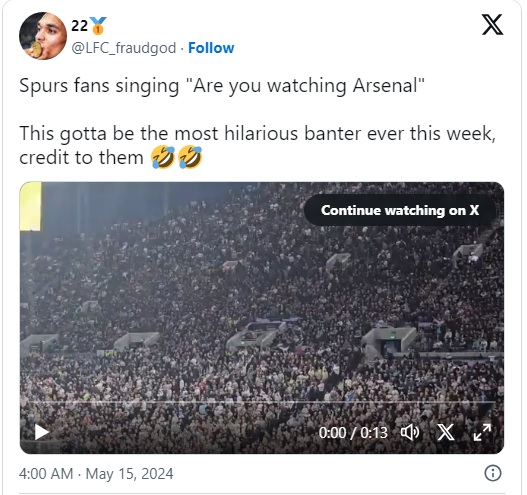 Viral! Begini Yel-yel Ejekan Fans Spurs untuk Arsenal di Laga Kontra Man City