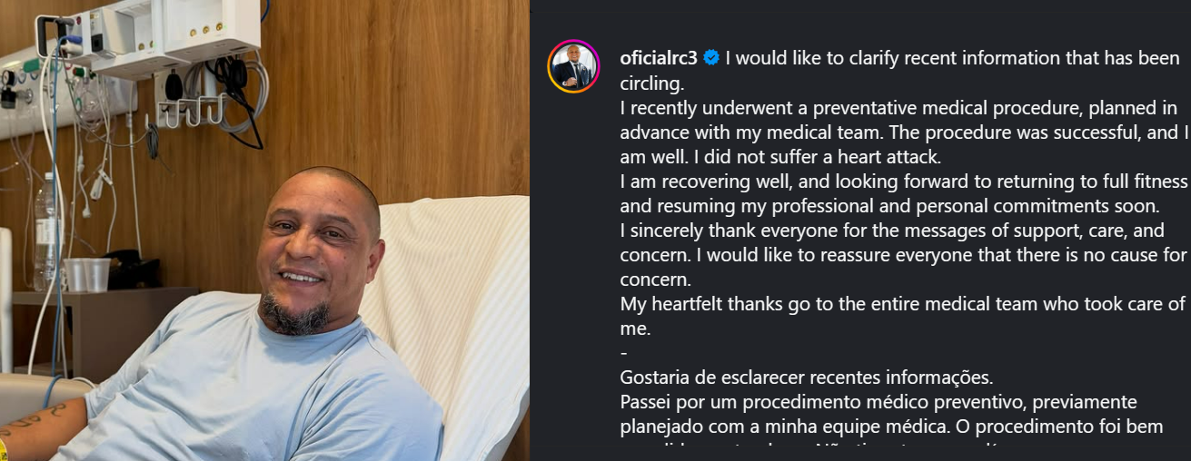 Diterpa Isu Serangan Jantung, Roberto Carlos Klarifikasi Dirinya Hanya Menjalani Operasi Jantung