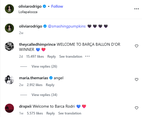 Kocak! Fans Barcelona Sambut Rodri Lewat Instagram Olivia Rodrigo