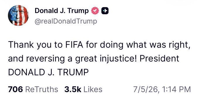 Donald Trump Berterima Kasih kepada FIFA Usai Hukuman Balogun Dicabut