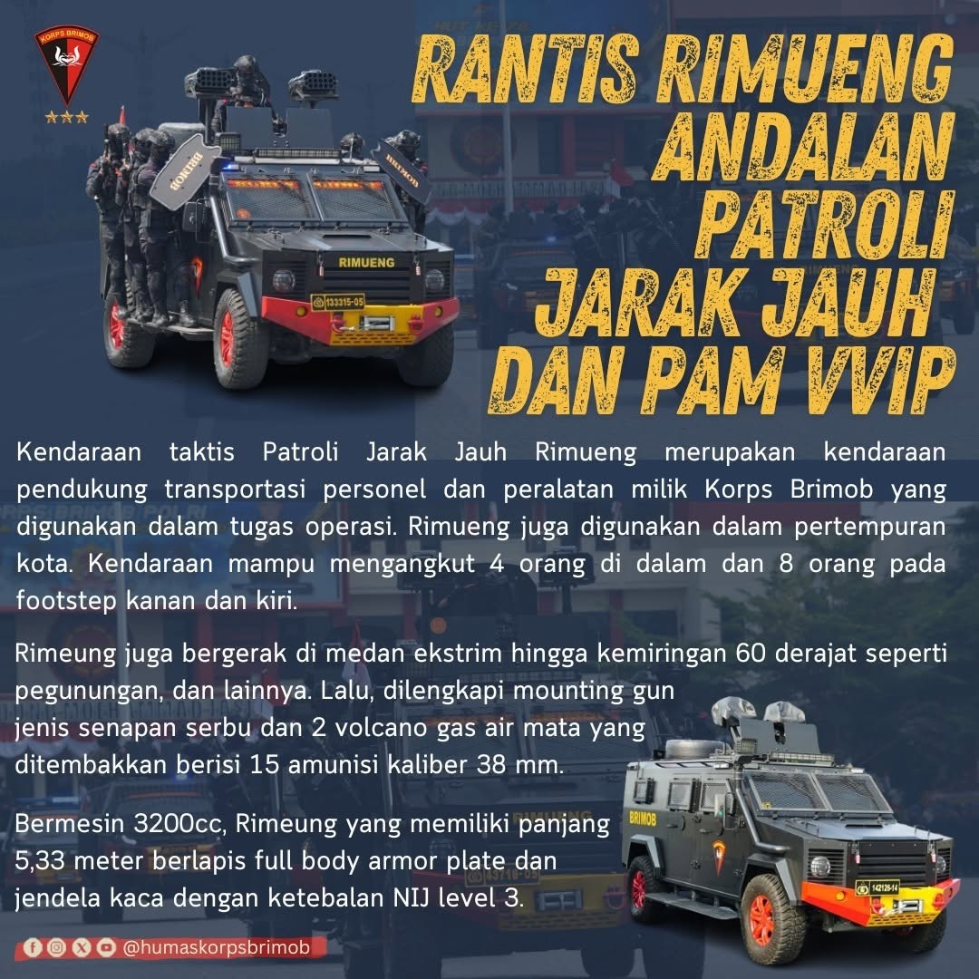 Spesifikasi Rantis Brimob Rimueng, Kendaraan yang Dipakai Polisi Saat Demo