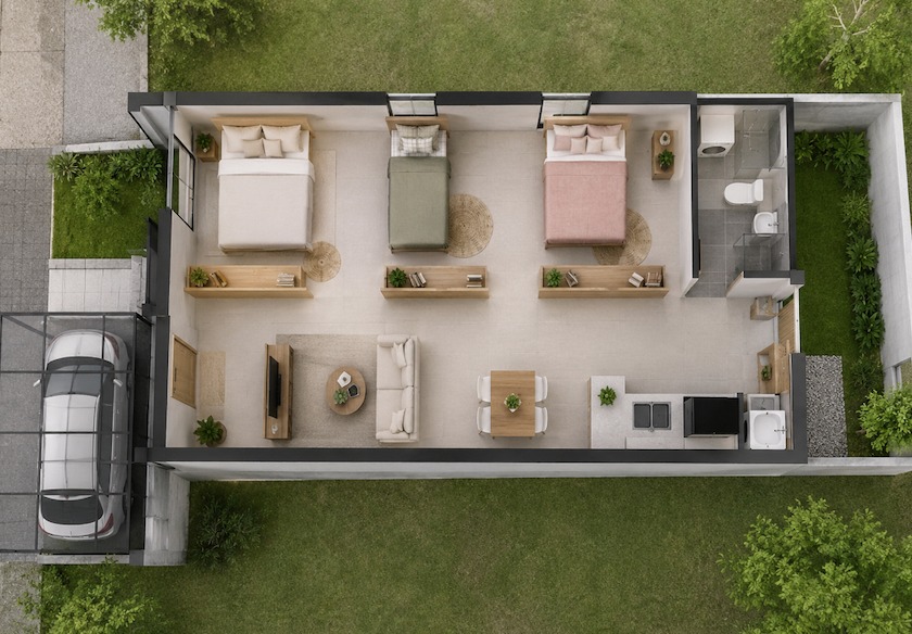 rumah 3 kamar memanjang