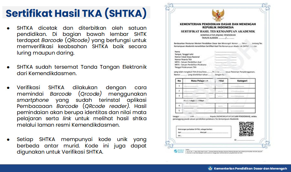 Begini Bentuk Sertifikat Hasil TKA dan Cara Aksesnya