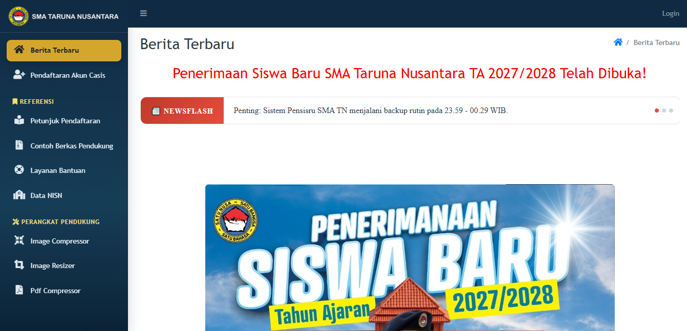 Laman Pendaftaran SMA Taruna Nusantara_DOK pensisru_tarunanusantara_id