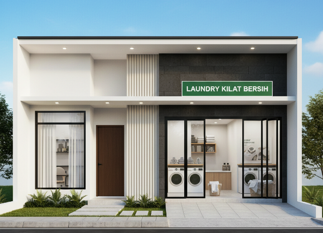 Desain Hunian Modern dengan Ruang Usaha <i>Laundry</i> hingga Kedai Kopi