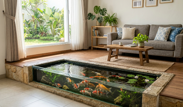 5 Inspirasi Desain Kolam Ikan di Ruang Tamu Estetik dan Menenangkan