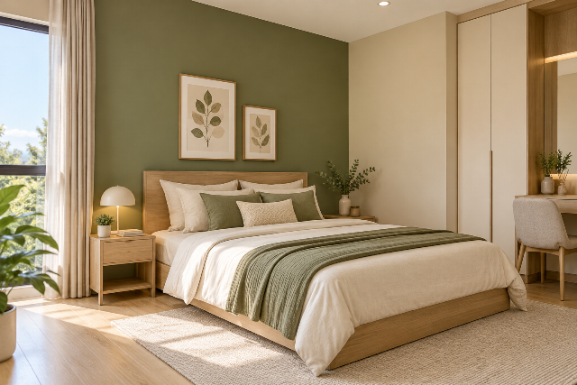 Hijau Olive dan Beige