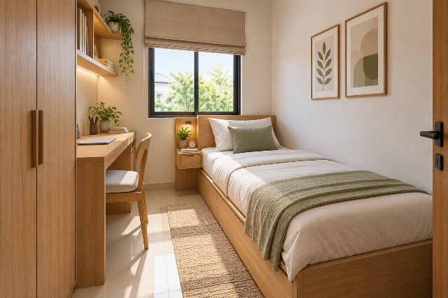 Kamar Tidur dengan Furnitur Kayu