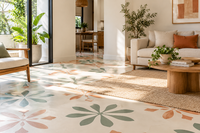 Lantai Bercat dengan Motif Dekoratif