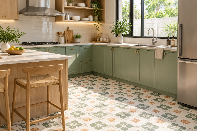 Lantai Dapur dengan Ubin Warna dan Pola