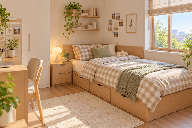 Model Kamar Aesthetic Korean dengan Dipan Storage