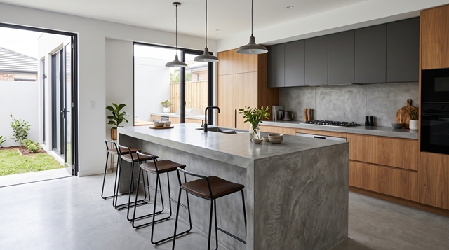 Model Meja Dapur Marmer Beton Polished