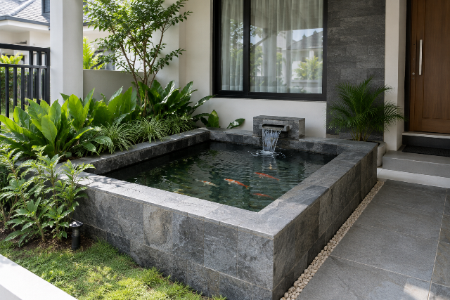 Model kolam ikan batu andesit
