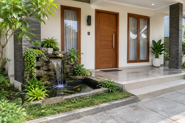 Model kolam ikan minimalis air terjun batu alam