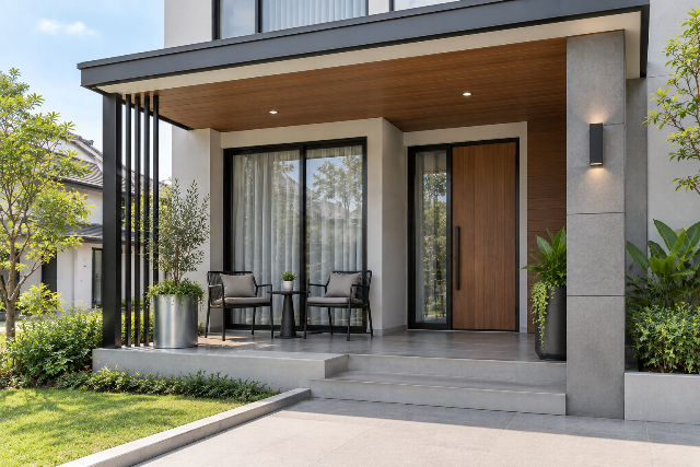 Model teras rumah aksen logam