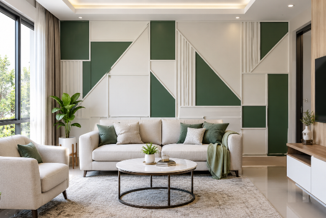 Model wall moulding geometri kombinasi warna