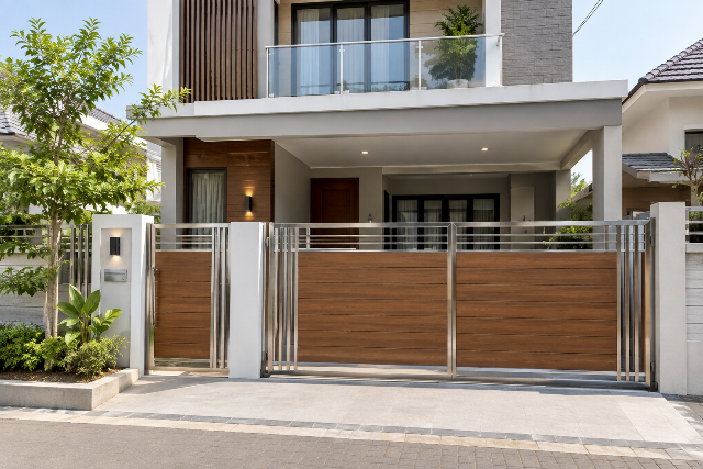 Pagar stainless kombinasi kayu