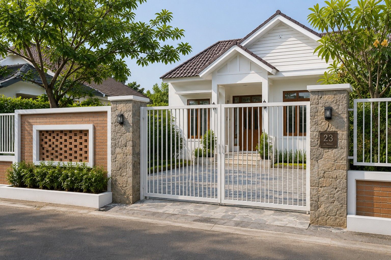 5 Inspirasi Model Pagar Baja Galvanis dengan Pilar Batu Alam