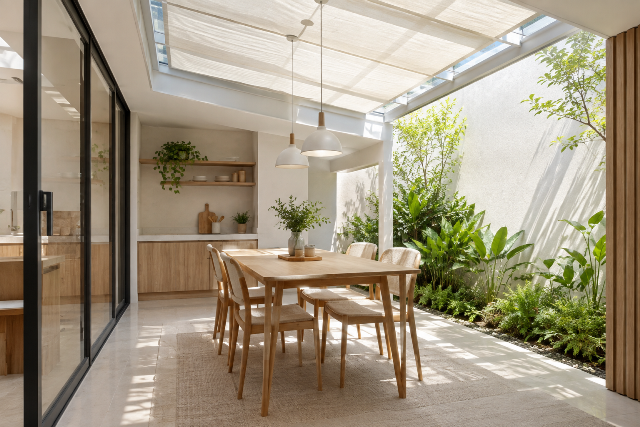Ruang makan semi outdoor dengan Skylight