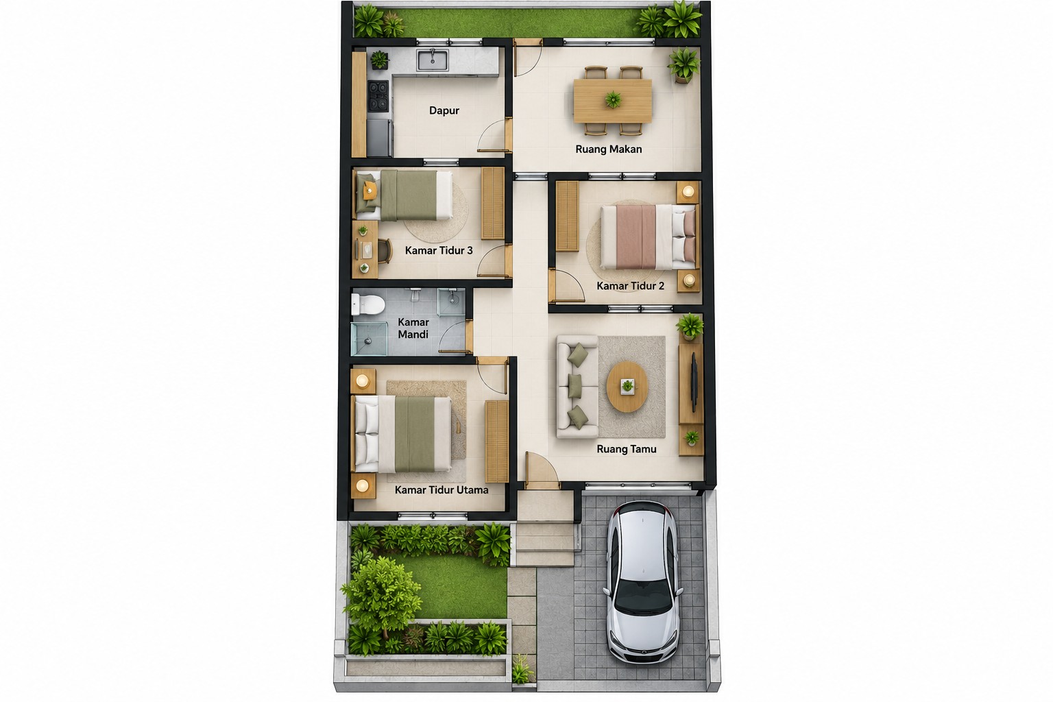 Rumah 3 Kamar dengan Dapur Terpisah-500kb