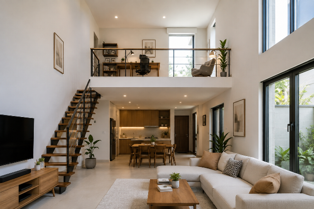 Rumah plafon tinggi dengan Mezzanine