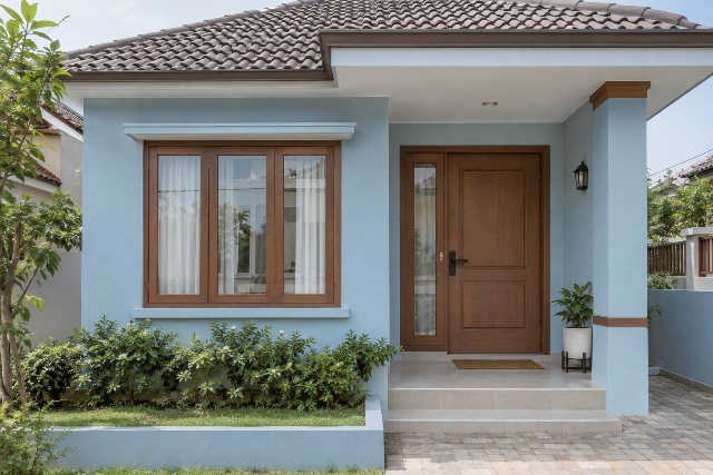 Warna biru pastel dan cokelat