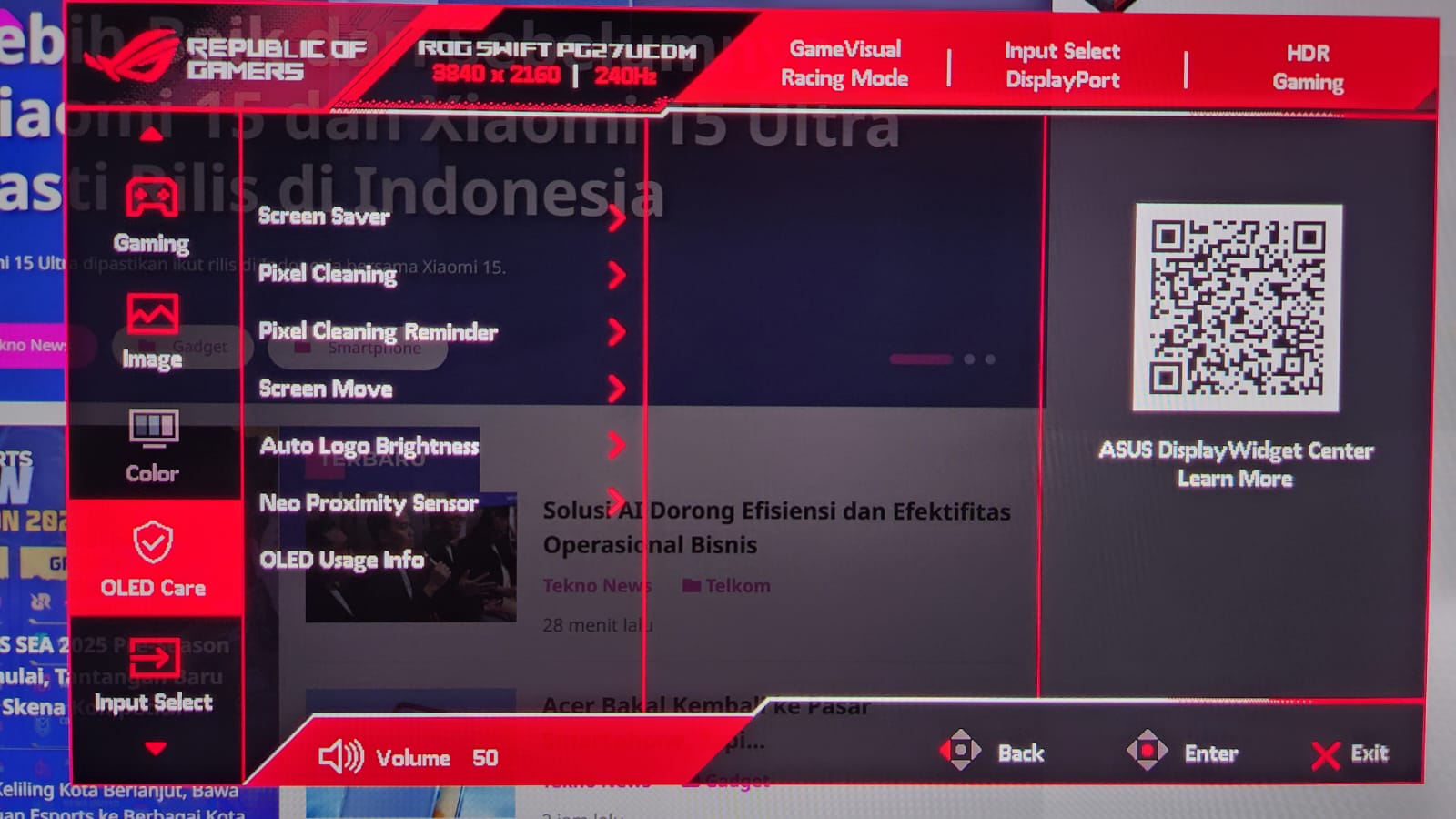 Asus ROG Swift OLED PG27UCDM, 4K Gaming Super Tajam