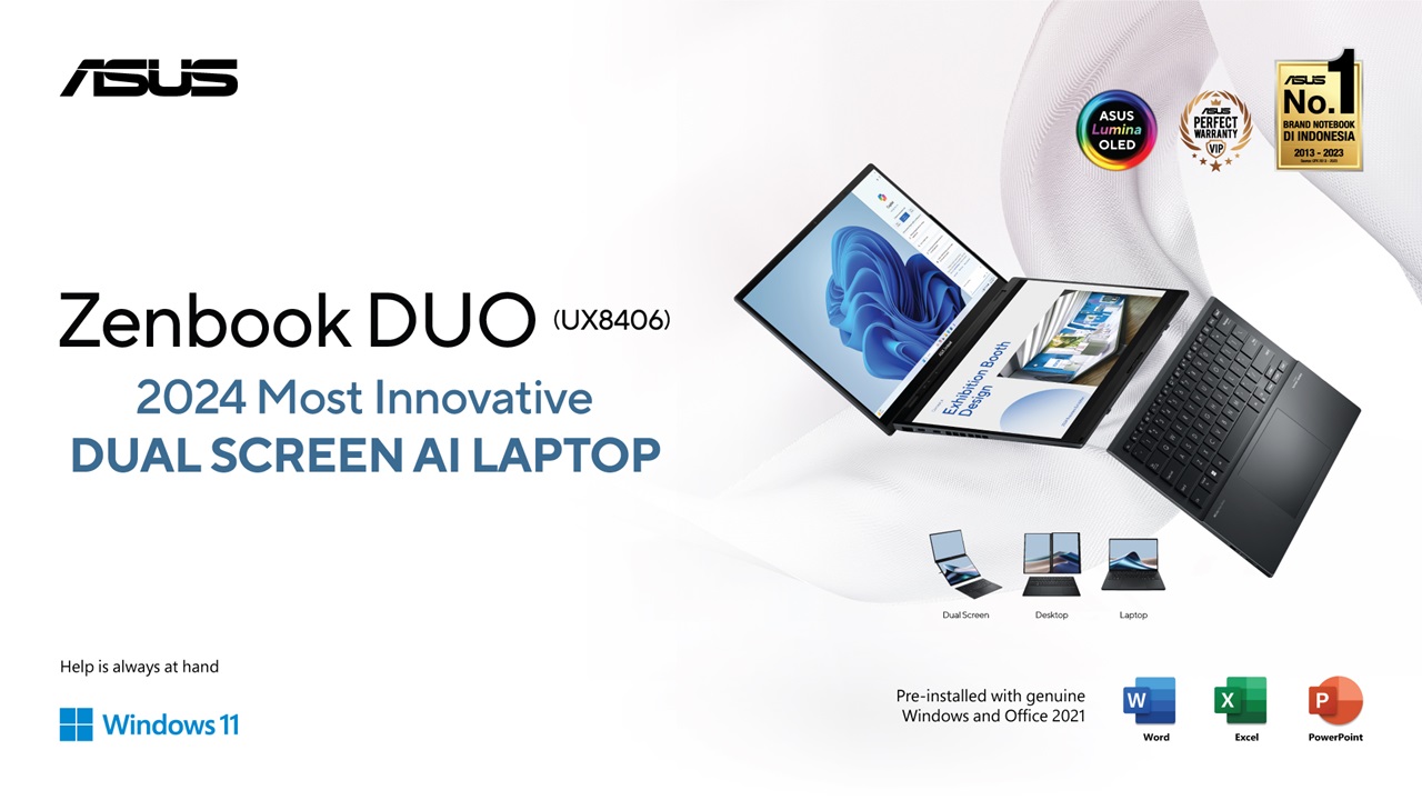 ASUS Zenbook DUO (UX8406), Laptop Terbaik dengan Dua Layar Bertenaga AI