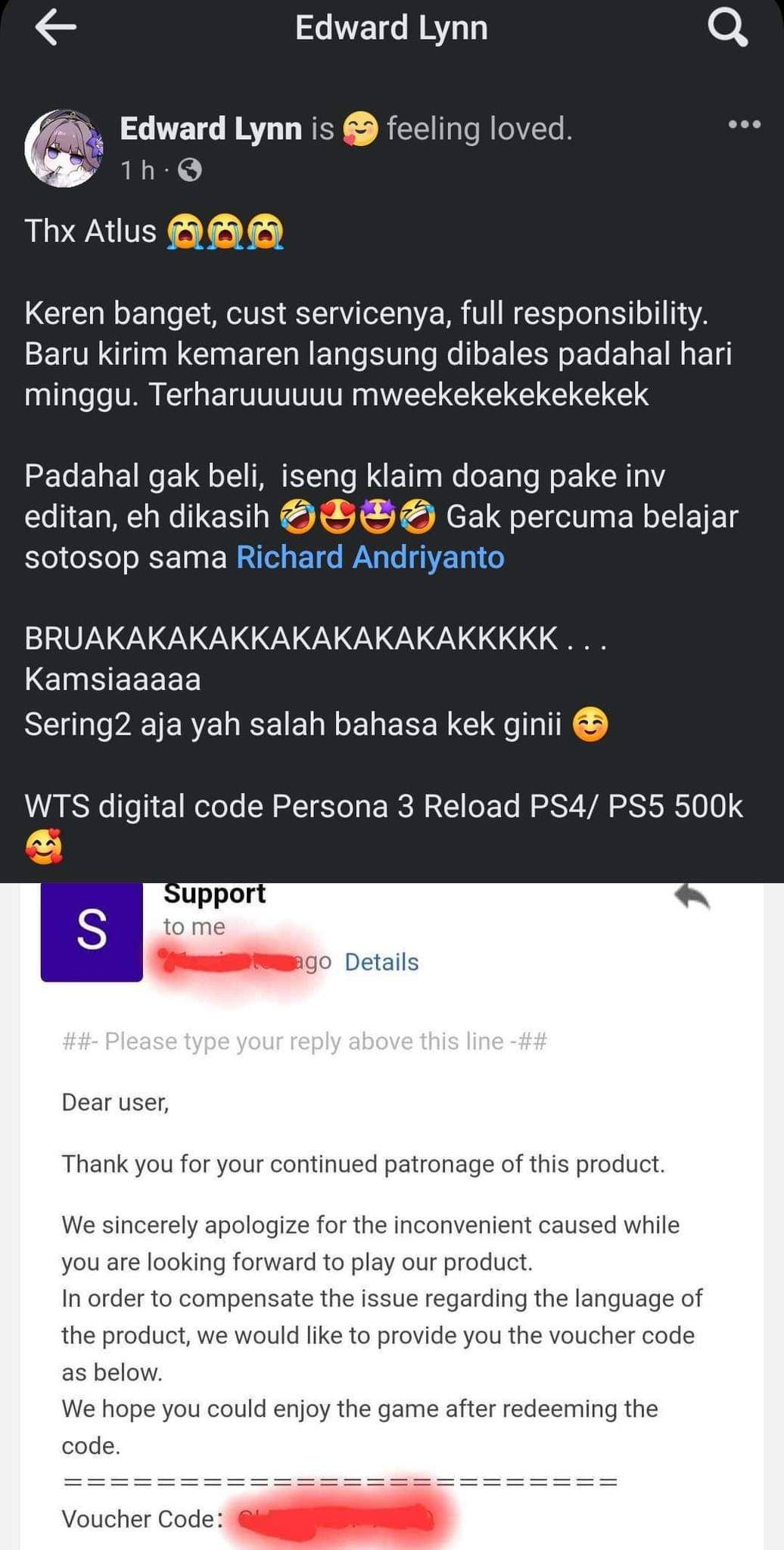 Viral, Orang Indonesia Palsukan Klaim Persona 3 Reload ke Atlus