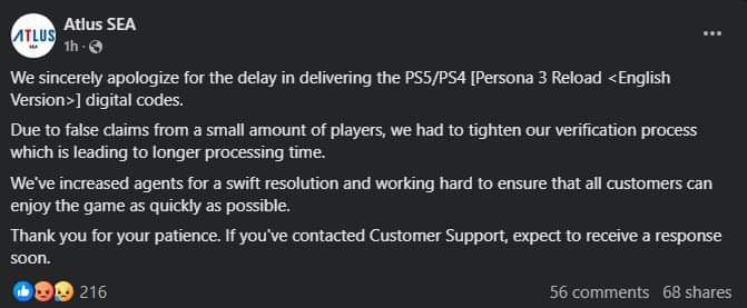 Viral, Orang Indonesia Palsukan Klaim Persona 3 Reload ke Atlus