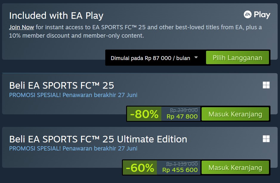 EA SPORTS FC 25 Diobral Gede-gedean di Steam, Jadi Rp 50 Ribuan