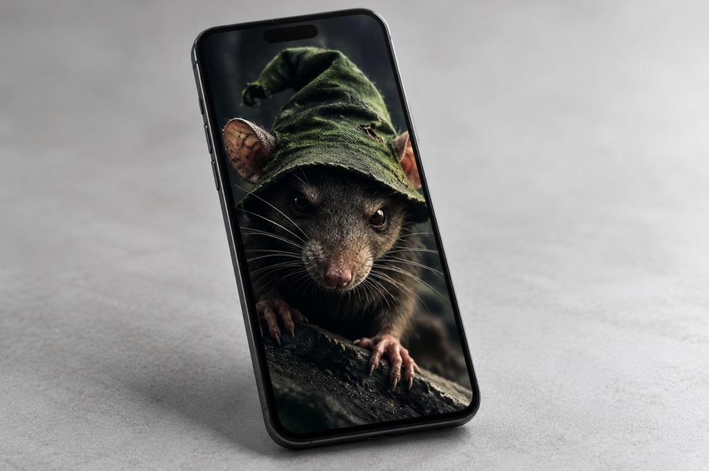 Creepy Rat Emerging from Smartphone