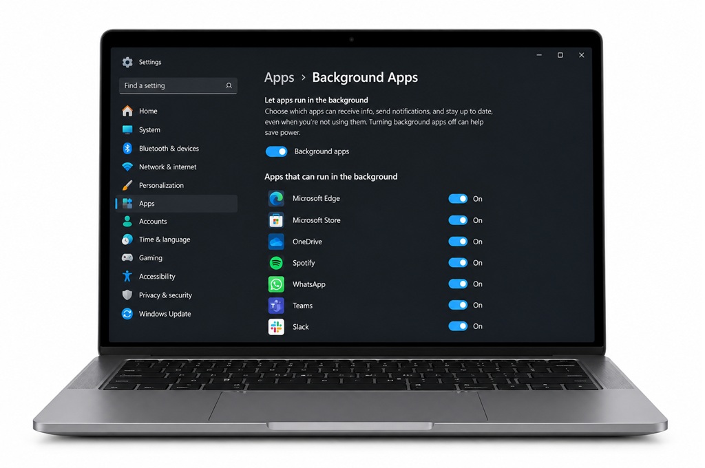Laptop Showing Background Apps Settings