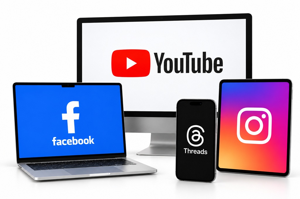 Modern Devices with Social Media Logos