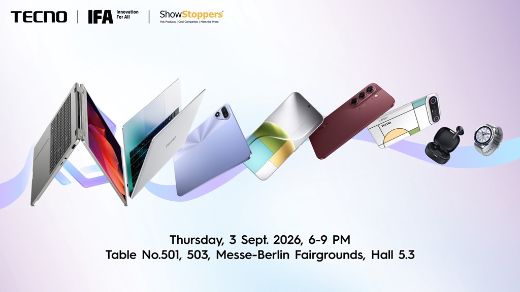 Tecno Bawa Ponsel Tanpa Bezel dan Laptop Engsel 360 Derajat ke IFA 2026