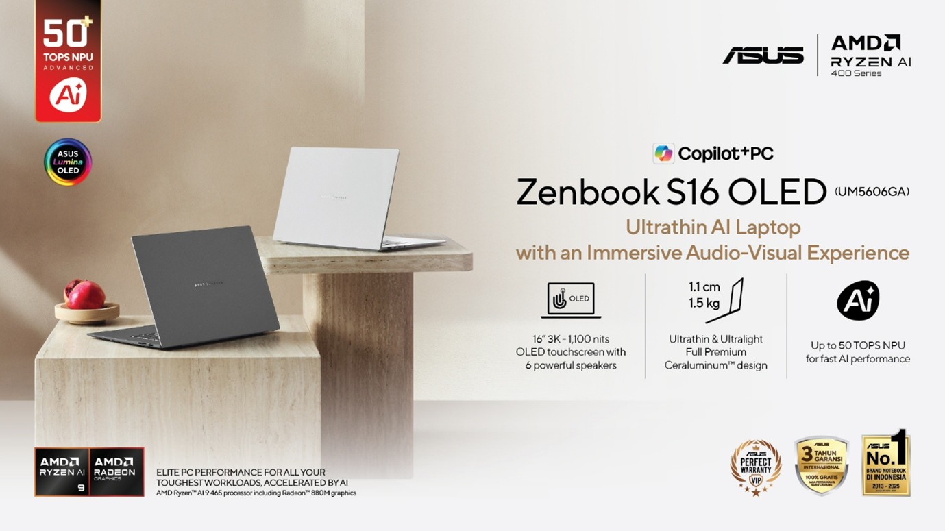 Asus Zenbook S16 OLED 2026: Ultra-Tipis, AI untuk Audio-Visual Imersif
